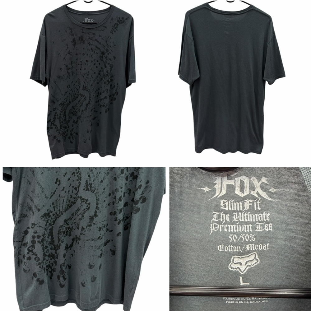 Fox Racing Mens Gray and Black Graphic Tee TShirt Size Large